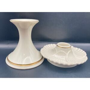 Lenox Handcrafted Candle Stick Holders Two Mismatched White with Gold Trim